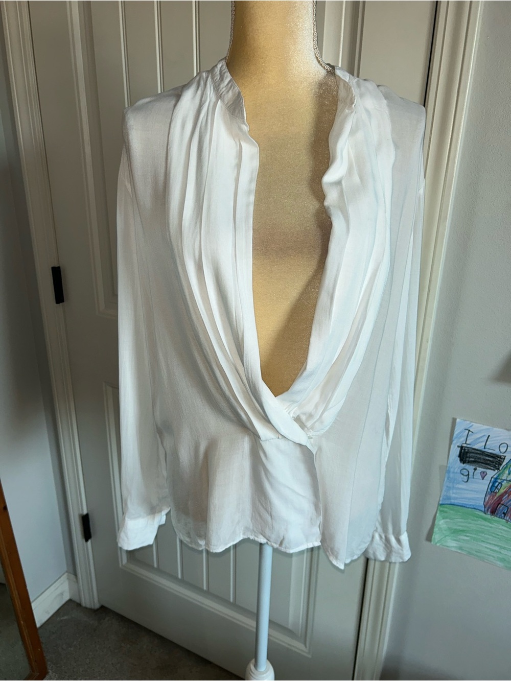 NWT James Perse White Draped Deep V Blouse Sz 2